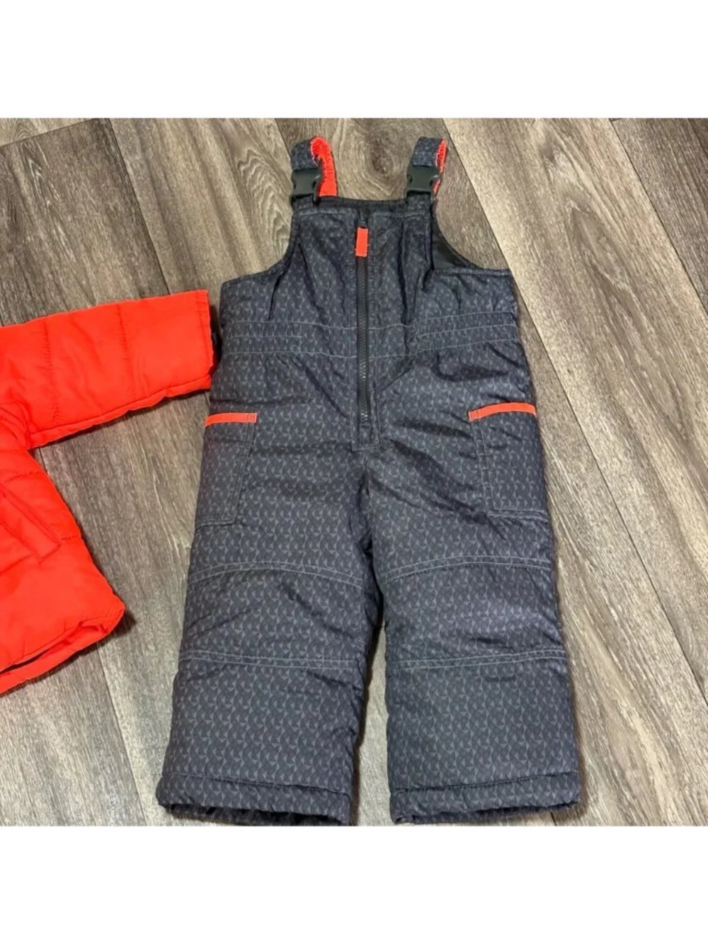 Carters Toddler Snowsuit Set Orange Gray Size 18M Winter Jacket Bib Overalls